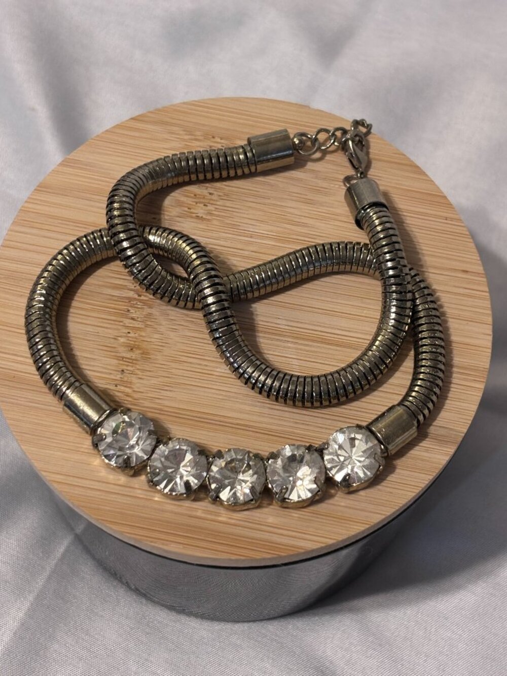 Silver Tone Rhinestone Statement Necklace Snake Chain Crystal Collar Necklace